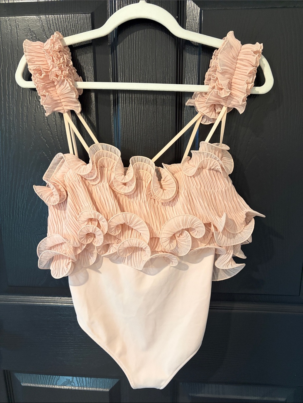 Free People Blush Pink Ruffle Bodysuit Top